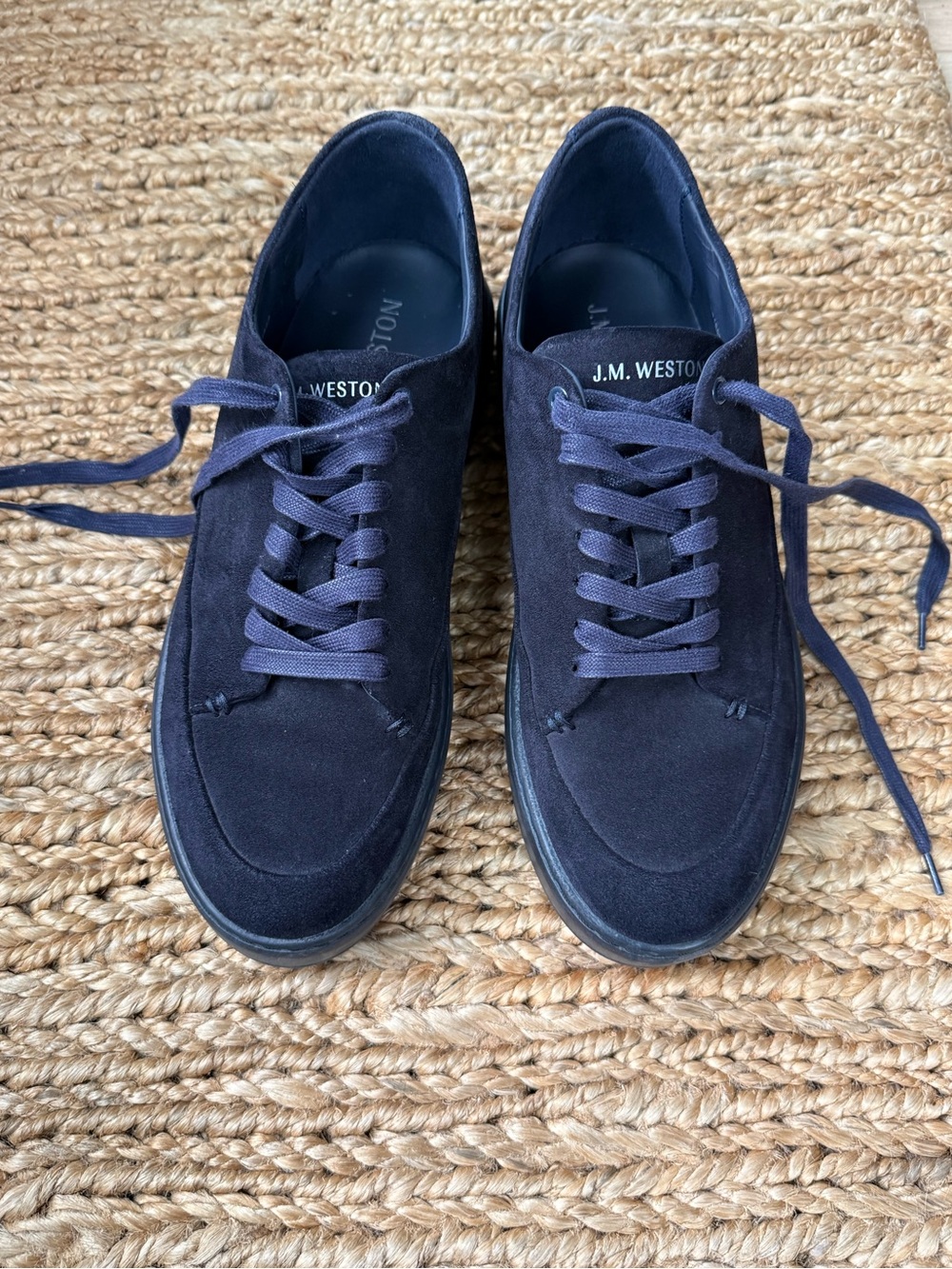 J.M. WESTON Navy Suede Lace-Up Sneakers